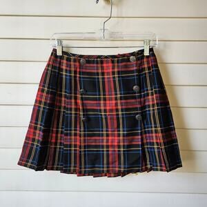 American Vintage Plaid Mini Skirt Pleated Red Plaid Skirt Preppy Punk Grunge 90s